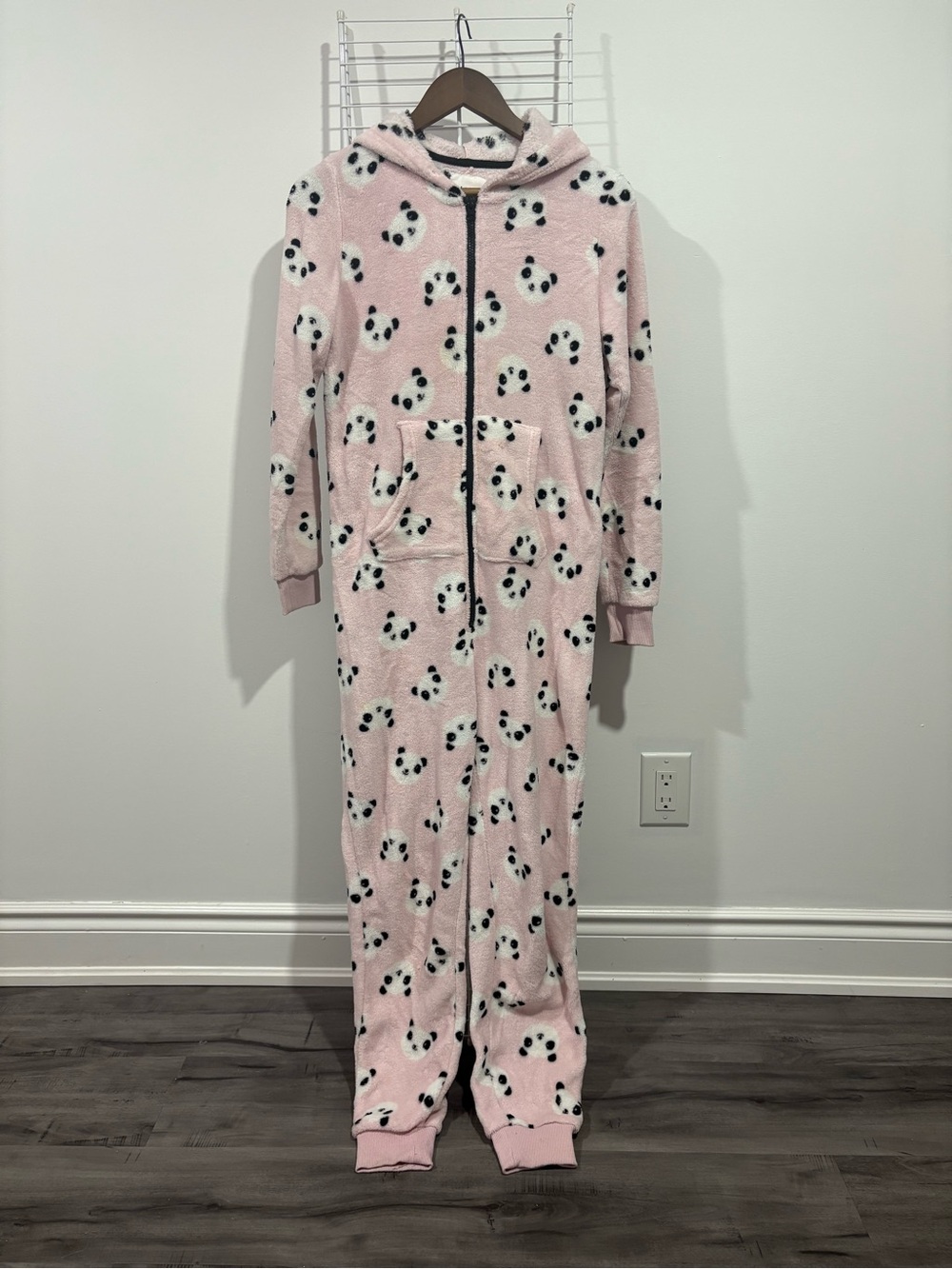 Kids Pink Panda Fleece One-Piece Pajamas - Hooded Zip